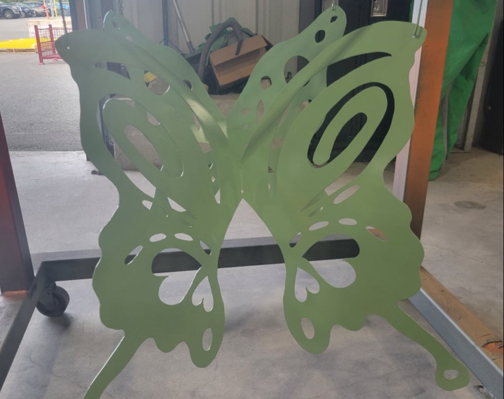 Custom Metal fabricated butterfly, powder coated green