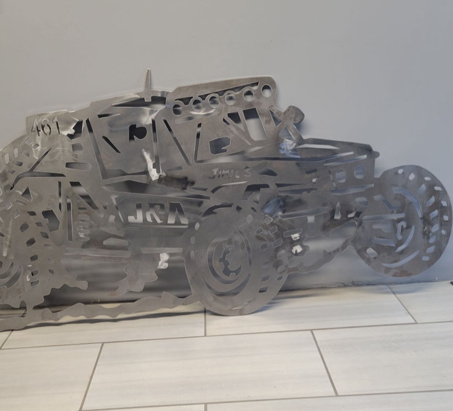 Custom Metal Fabricated stand, powder coated dark grey
