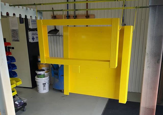 Laser cut rectangular metal box, powder coated bright yellow