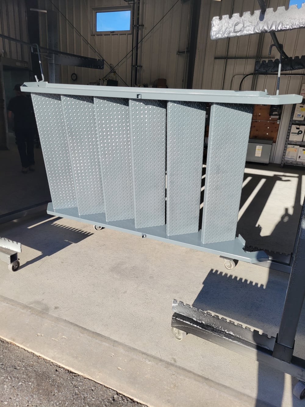 Light grey metal stairs, powder coated